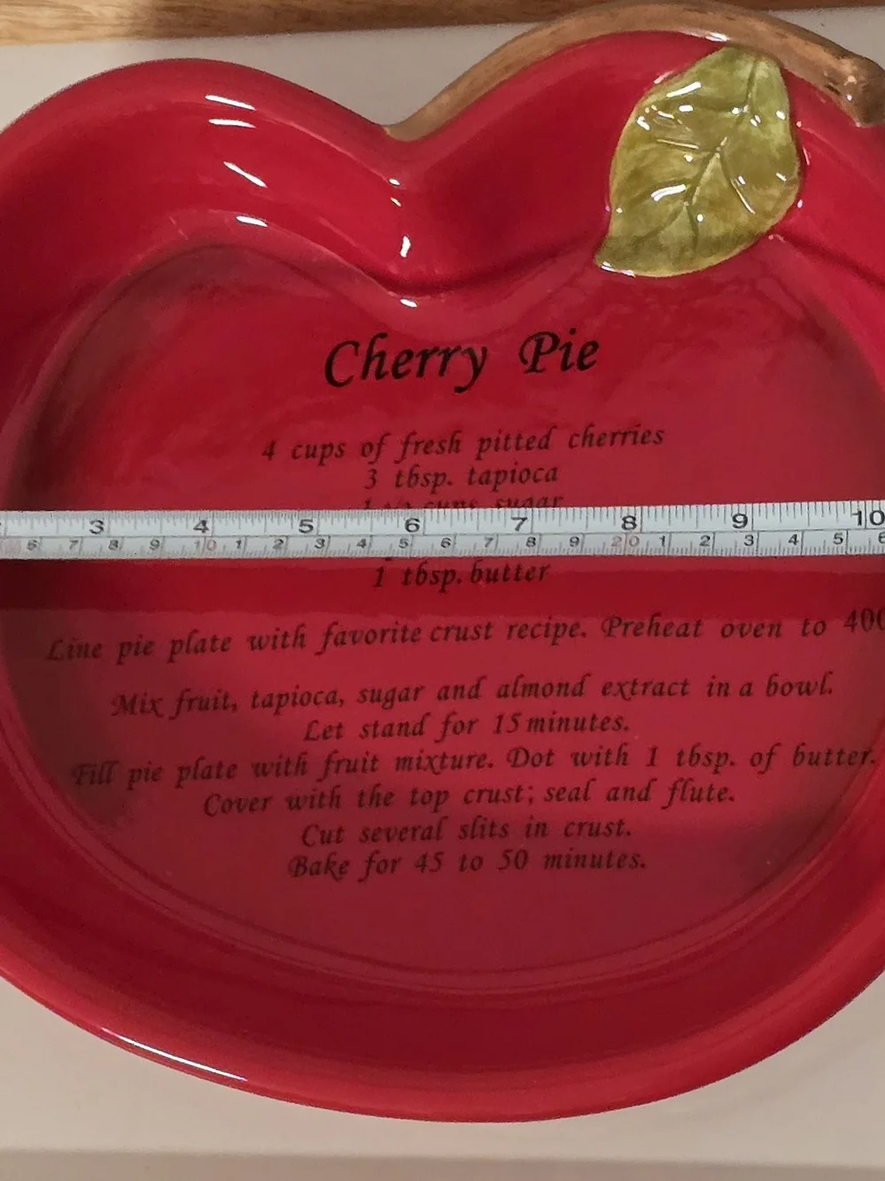 Vintage Harvest Ceramic Cherry Pie Plate Dish with Recipe 12 x 10.5 x 2.25 in